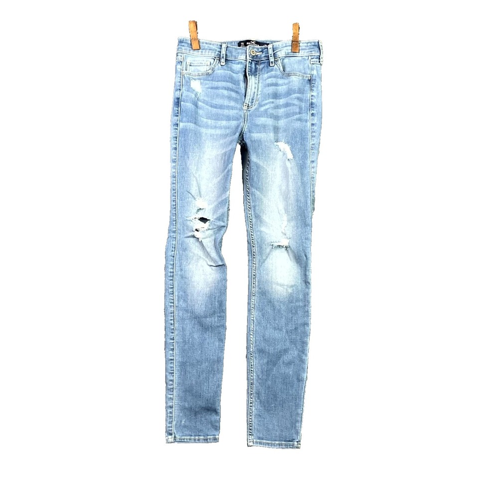Hollister High Rise Super Skinny Jeans Women 7R Blue Denim Streetwear Distressed
